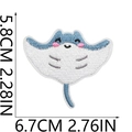 Size chart showing dimensions of a cute blue cartoon ray fish embroidered patch - Blue Ray