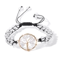Detail of double-layer bead bracelet featuring a gold tree of life wire-wrapped charm - FA0151-Clear Quartz