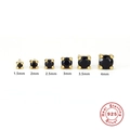 Detailed size chart of six 925 sterling silver black gem studs from 1.5mm to 4mm - 6Pcs Set Gold-Black Zirconia