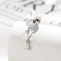Silver heart and teardrop zircon titanium steel stud earring on a model ear - White (Single Piece)