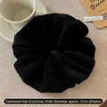 Oversized black scrunchie with soft fluffy texture and 21cm diameter elastic fit - Oversized (21cm) / Black