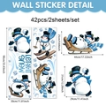 Blauw-witte sneeuwpop muurstickers van PVC voor winterdecoratie thema skiën set van 42 - Skiën Sneeuwvlok Sneeuwpop Stijl (UV24Y12595T_R)