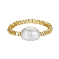 Eleganteres 925 Sterling Silber Armband mit 8,5 mm Süßwasserperle und goldenen Metallperlen - Einheitsgröße (US-Größe 7) / Natürliche Süßwasserperle - 14K Vergoldet
