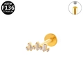Golden F136 titanium labret stud with rectangular zircon and internal thread detail - Row Zircon Rectangle / Gold