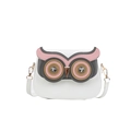 White owl-shaped PU leather crossbody bag with jewel eyes and adjustable strap - White