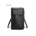 Women's black leather crossbody phone bag with elegant pearl buckle and strap - Black