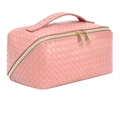 Rosafarbene Make-up Tasche mit Flechtstruktur, goldenem Doppelreißverschluss und Tragegriff - Rosa