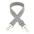 Detail of 3.8cm jacquard crossbody strap with blue geometric patterns and gold metal hooks - Silver Clasp / White/Blue Khaki Geometric
