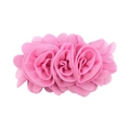Detailed close-up of three pink chiffon fabric rose flowers for children's hair accessories - Pink