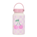 650ml stainless steel vacuum flask with pink checkered pattern and cherry print - Pink Purple Checkerboard
