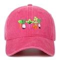Vintage washed rose red cotton baseball cap with colorful vegetable embroidery for women - Rose Red