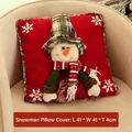 Christmas snowman pillow cover in red felt with 3D plaid hat design, 41x41cm size - Tall Hat Snowman Pillowcase