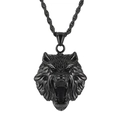 Men's matte black wolf head pendant with thick rope chain in stainless steel - Black Wolf Head Pendant (No Chain) (KP119922-MI)