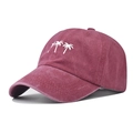 Casquette de baseball vintage bordeaux délavé avec broderie de cocotiers sur le devant - Réglable / Bordeaux