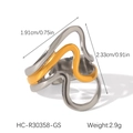Especificaciones de tamaño y peso para este anillo bicolor irregular de acero inoxidable - R30358-GS-Dorado Plata Bicolor Onda