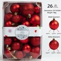 Set de 26 bolas de Navidad rojas con acabados brillantes y brillantes en tamaños mixtos - Juego de 26 / Rojo