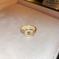 18k gold plated adjustable star ring set with white enamel and sparkling zircon accents - Gold U-shaped Square Zircon