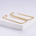 Minimalist rectangular gold titanium steel hoop earrings with polished finish and open design - Gold