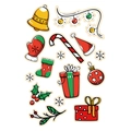 Flat lay of Christmas cartoon stickers including bells, candy canes, and gift boxes - Christmas Sticker Series 12