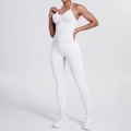 Conjunto de yoga blanco liso con top halter de cuello en V y leggings de tiro alto - XS / Blanco Natural