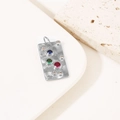 Silver rectangular pendant with hammered texture and colorful inlaid zircons - Hammered Rectangle Three-color Gemstone (H-7330) / Silver