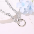 Chic multi-layer silver portrait pearl necklace with large O-ring clasp and pendants - Silver-Toned Chunky Metal Chain Necklace with Large O-Ring (White K 12110)