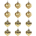 Set di 12 decorazioni natalizie a cuore dorate con finiture opache e lucide per feste - Oro