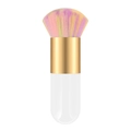 Portable kabuki brush with colorful synthetic bristles and a sleek white handle - Small Chubby White Gold Rainbow Hair
