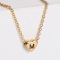 Solid heart pendant necklace with engraved letter M in 18k gold plated finish - M