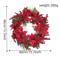 40cm Christmas wreath featuring red poinsettia flowers berries and pine cones 280g - 40cm/Non-lighted