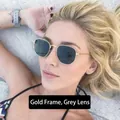 Retro small square sunglasses with gold metal frame and dark grey lenses for women - Gold Frame Grey Lens