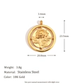 18K gold plated stainless steel round rose flower embossed pendant 20mm diameter - Hollow Rose Pendant / Gold