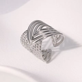 Retro asymmetric multi-layer hollow open ring in polished silver stainless steel - Steel
