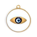 Evil Eye Anhänger mit Goldrand und blau-weißem Emaille für DIY-Schmuckherstellung - Rundes Böses Auge