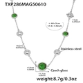 Silver stainless steel necklace with round green Czech glass pendants and sizing details - 44+5cm / Silver Green Glass Stone
