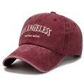 Berretto da baseball rosso scuro lavato vintage con ricamo Los Angeles e visiera curva - Regolabile / Borgogna