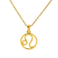 Collier doré avec pendentif rond signe Lion et chaîne en O sur fond blanc - Lion