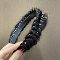 Gevlochten zwarte kunsthaar hoofdband met breed visgraatpatroon en antislip grip - Zwart