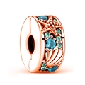 Rose gold starfish and shell charm with blue and green gemstones for bracelets - 011-Stopper (Rose Gold Ocean Starfish)