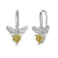 Exquisite S925 sterling silver bee earrings with yellow heart-shaped zircon and pave wings - Bee Yellow Zirconia Silver