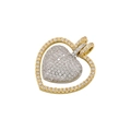 Detailed close-up of a gold heart pendant with a silver diamond-encrusted evil eye center - VD1420 Gold Silver Mixed