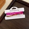 Detail of five-piece multilayer beaded star bracelet set with colorful seed beads - Multi-layer Beaded Bracelet (59) / Purple, Coffee, White