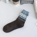 Winter wool knit socks in deep brown with light blue snowflake and wave patterns - 9064 Blue Snowflake