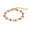 Detail of 14K gold plated chain with pink glitter cherry pendants and lobster clasp - Gold Pink