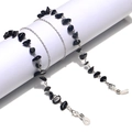 Détail de chaîne à lunettes en argent avec pierres noires et boucles antidérapantes - Argenté