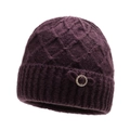 Thick dark purple knit hat for elderly women with fleece lining and diamond buckle - Light Purple