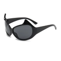 Avant-garde black bat-shaped cat eye sunglasses with dark lenses shown at a 45-degree angle - Bright Black