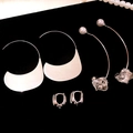 Detailed set of silver crescent earrings and long pearl drop pendants on black velvet - 38# Ear Buckle - Silver (6-Piece Set)