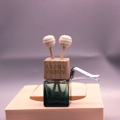 Green square glass car perfume bottle with wooden cap and air vent clip diffuser - Dark Green / With Engraving