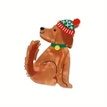 Pinza per capelli a forma di cane marrone con cappello di Natale in acetato lucido - Golden Retriever (Cappello di Natale)